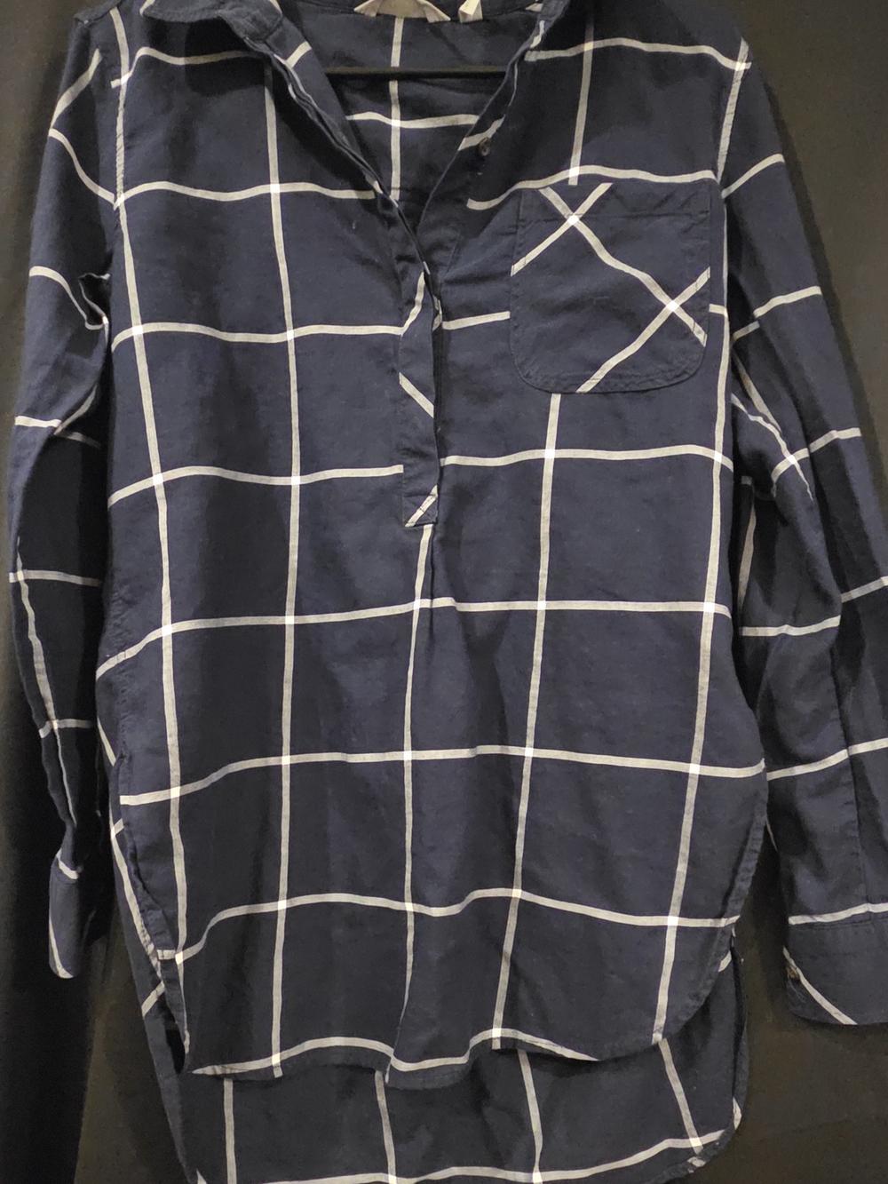 Athleta Navy and White Windowpane Button-Down Shirt